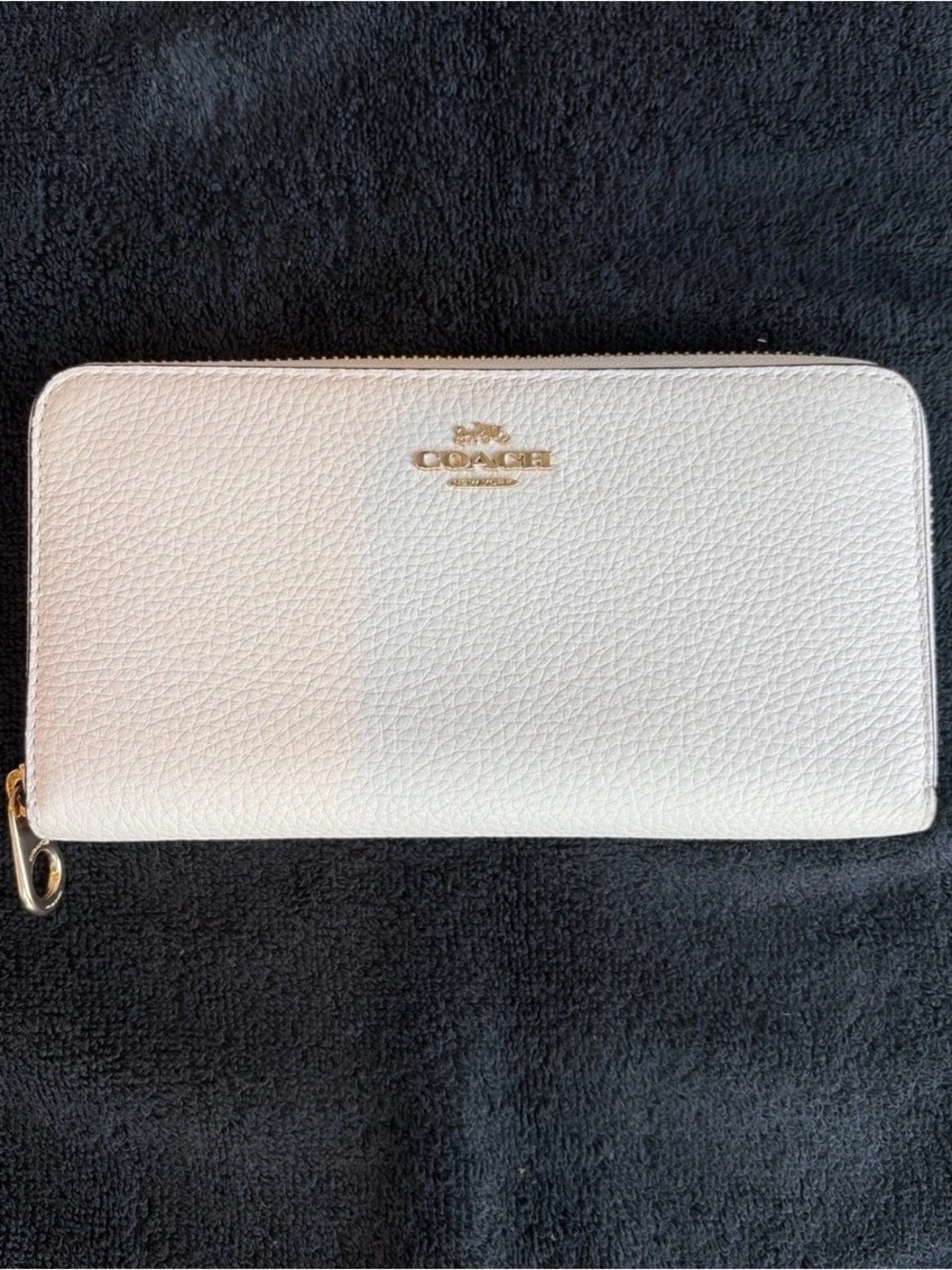 Coach White Pebbled Leather Zip Wallet with Gold Logo